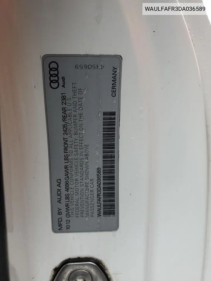 2013 Audi A5 Premium Plus VIN: WAULFAFR3DA036589 Lot: 57112825