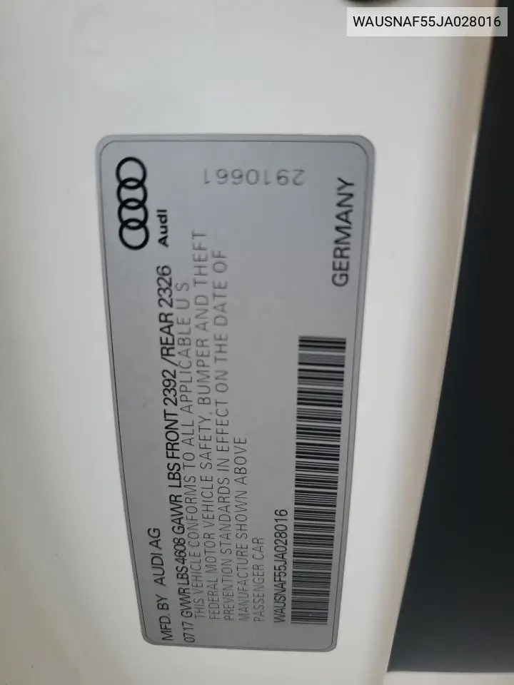 2018 Audi A5 Premium S Line VIN: WAUSNAF55JA028016 Lot: 50947235