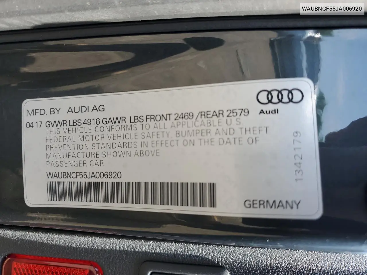 2018 Audi A5 Premium Plus VIN: WAUBNCF55JA006920 Lot: 60228545