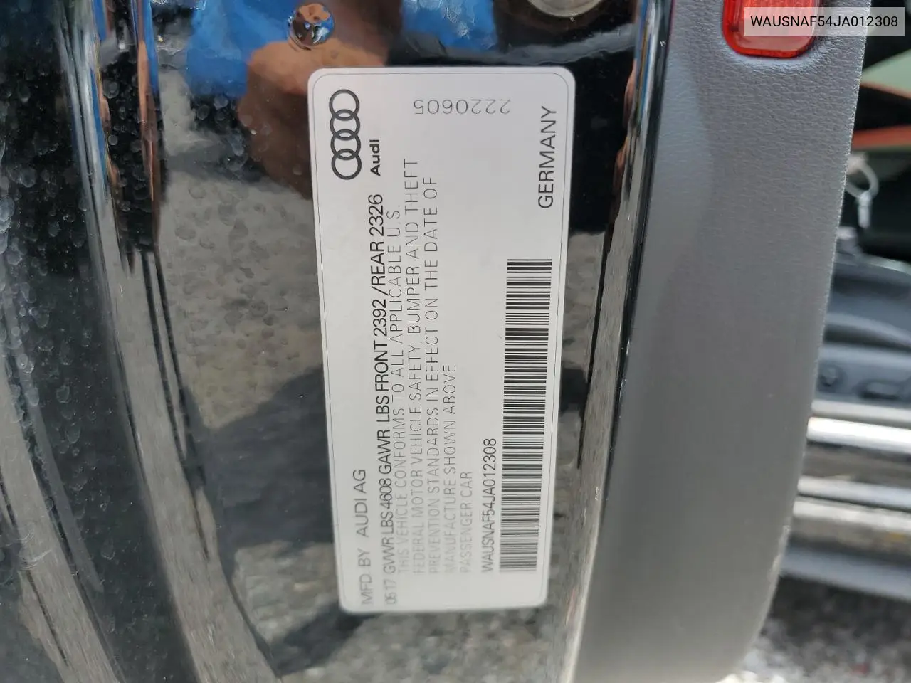 2018 Audi A5 Premium S Line VIN: WAUSNAF54JA012308 Lot: 61738155