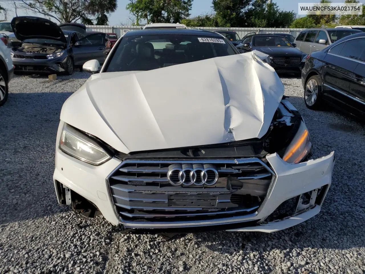 2019 Audi A5 Premium Plus S-Line VIN: WAUENCF53KA021754 Lot: 62816285