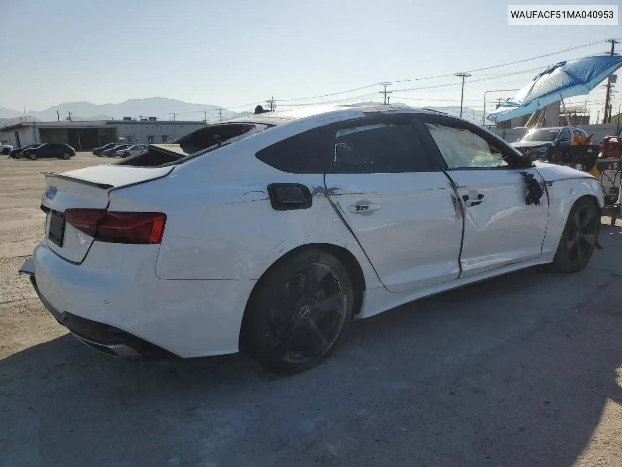 2021 Audi A5 Premium Plus 45 VIN: WAUFACF51MA040953 Lot: 55094615
