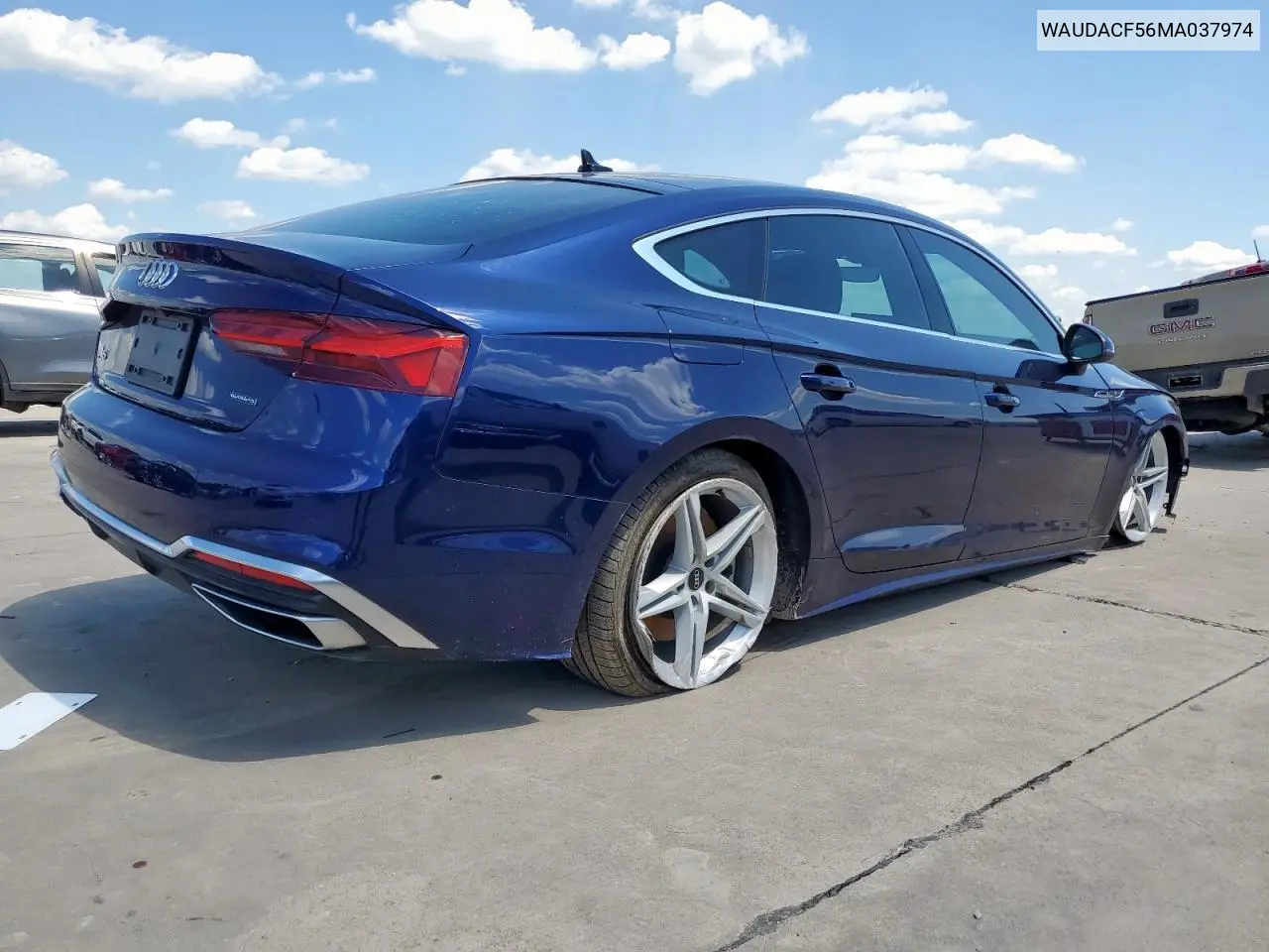 2021 Audi A5 Premium 45 VIN: WAUDACF56MA037974 Lot: 55827565