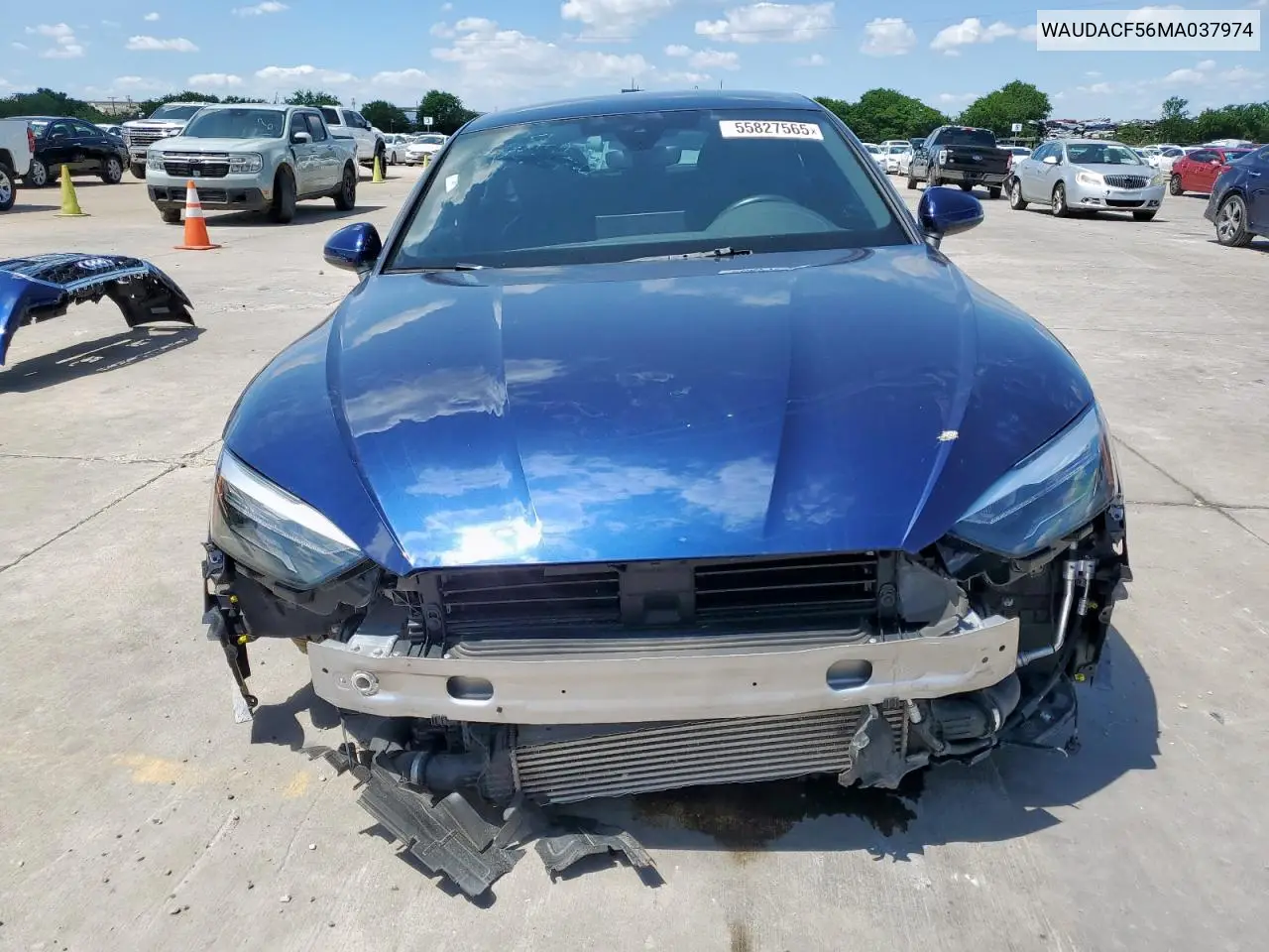 2021 Audi A5 Premium 45 VIN: WAUDACF56MA037974 Lot: 55827565