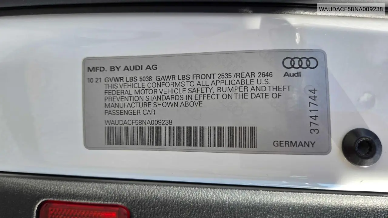 2022 Audi A5 Premium 45 VIN: WAUDACF58NA009238 Lot: 63340435