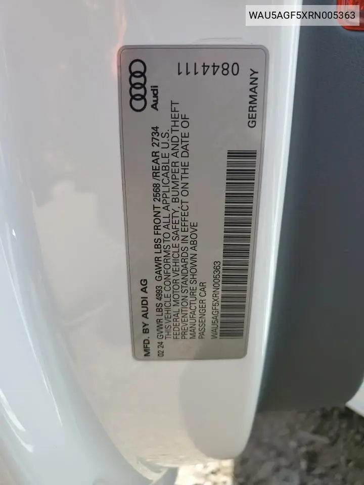 2024 Audi A5 Prestige 45 VIN: WAU5AGF5XRN005363 Lot: 57027795