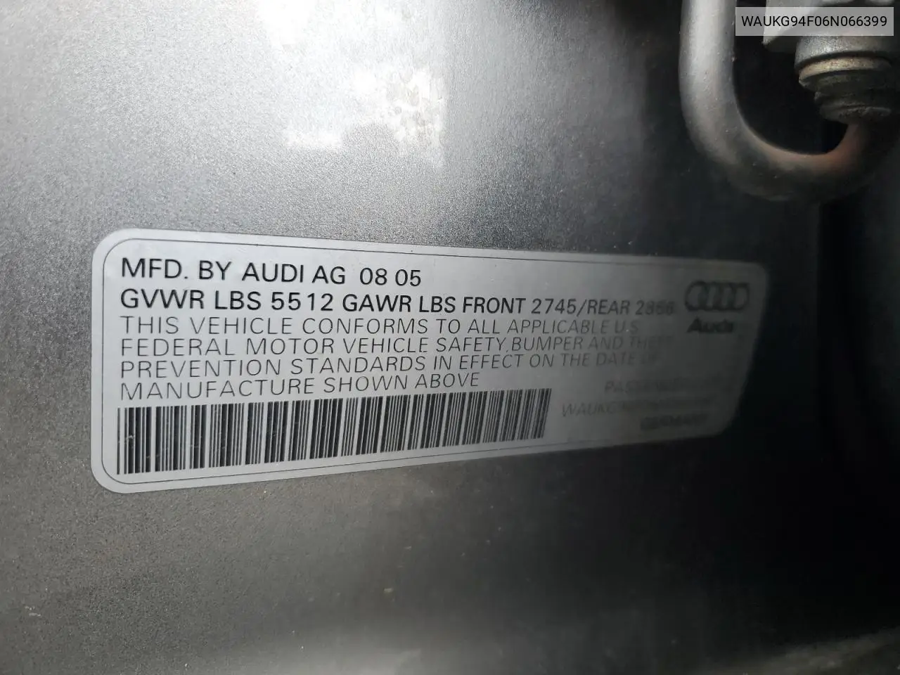 2006 Audi A6 Avant Quattro VIN: WAUKG94F06N066399 Lot: 62431665