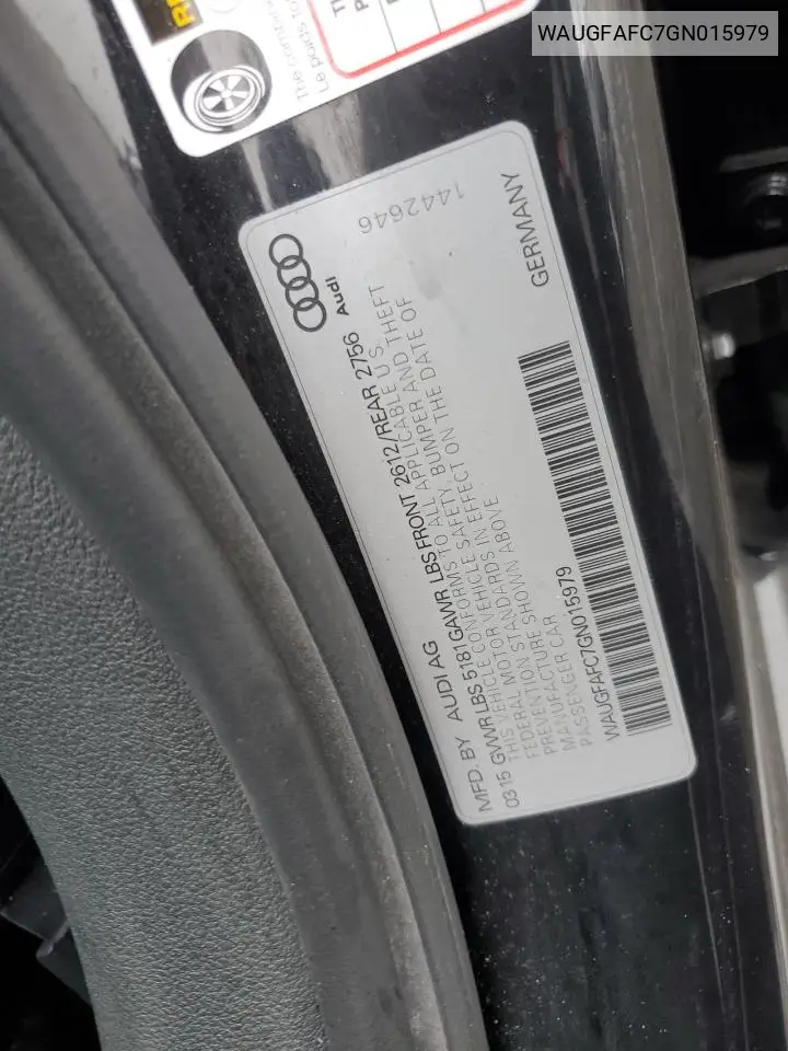 2016 Audi A6 Premium Plus VIN: WAUGFAFC7GN015979 Lot: 62181495