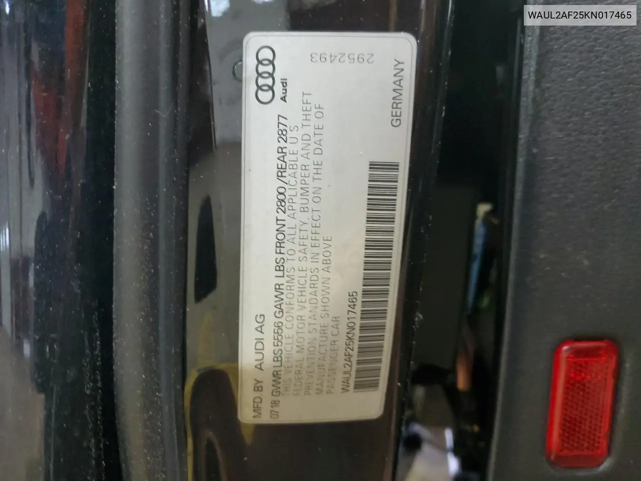 2019 Audi A6 Premium Plus VIN: WAUL2AF25KN017465 Lot: 58299765