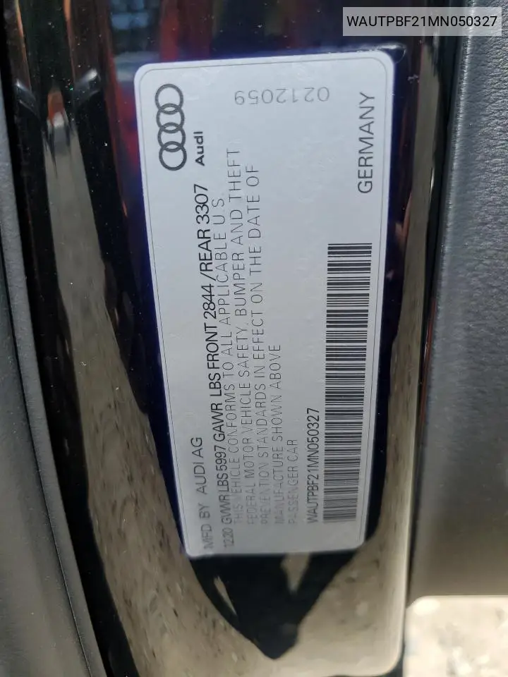 2021 Audi A7 E Premium Plus VIN: WAUTPBF21MN050327 Lot: 62820745