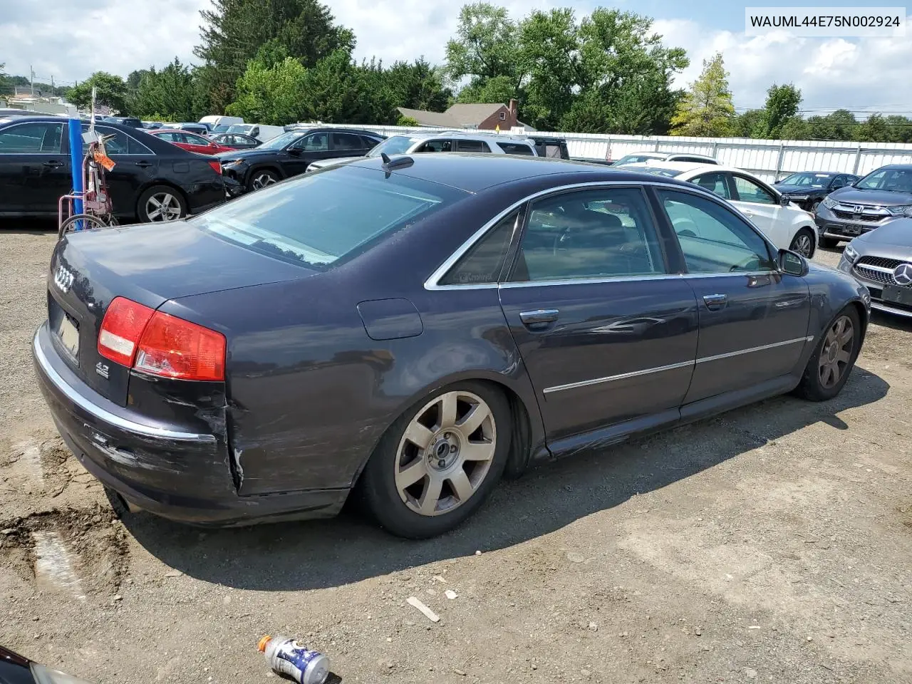 2005 Audi A8 L Quattro VIN: WAUML44E75N002924 Lot: 65384645