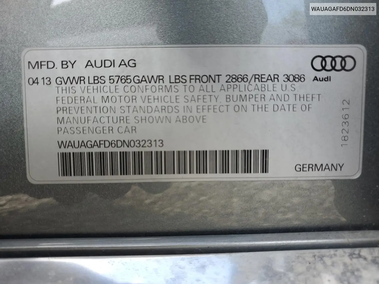 2013 Audi A8 Quattro VIN: WAUAGAFD6DN032313 Lot: 65157945