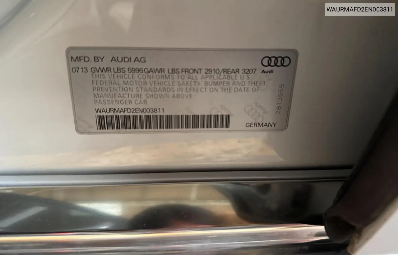 2014 Audi A8 L Tdi Quattro VIN: WAURMAFD2EN003811 Lot: 61867575