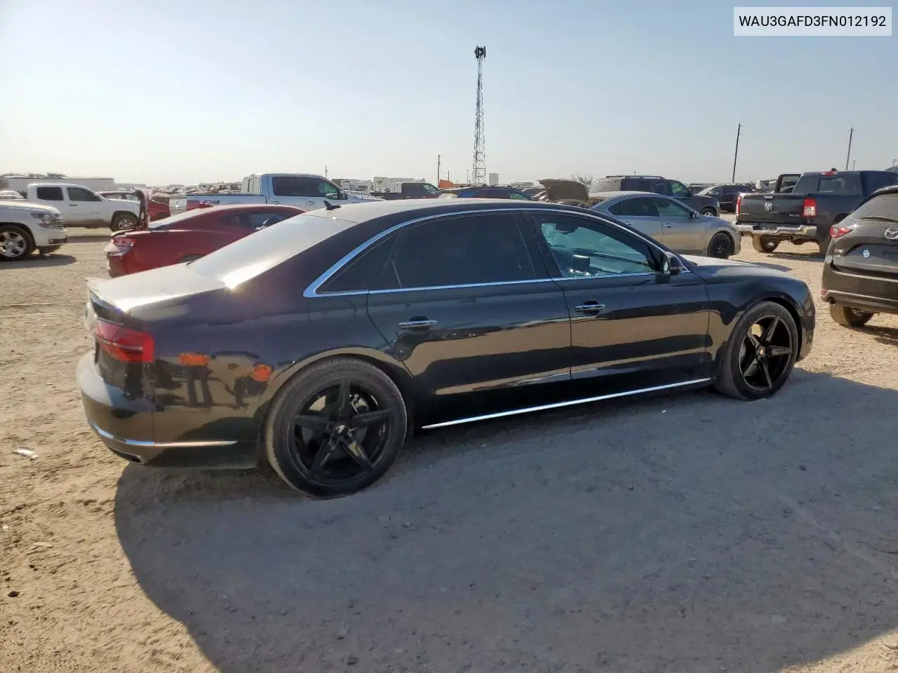 2015 Audi A8 L Quattro VIN: WAU3GAFD3FN012192 Lot: 61571215