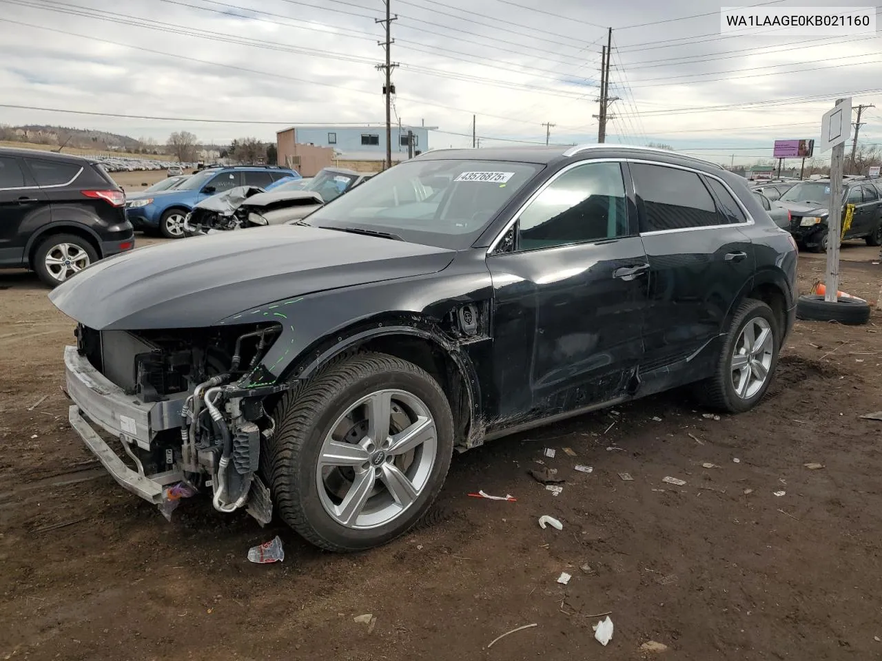 2019 Audi E-Tron Premium Plus VIN: WA1LAAGE0KB021160 Lot: 43576875