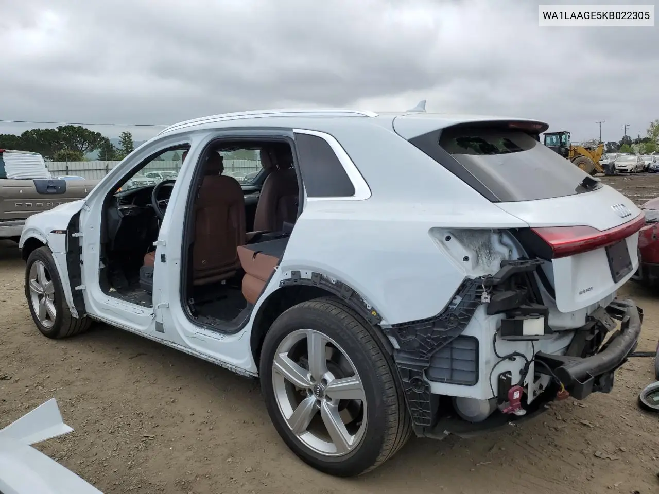 2019 Audi E-Tron Premium Plus VIN: WA1LAAGE5KB022305 Lot: 50629785