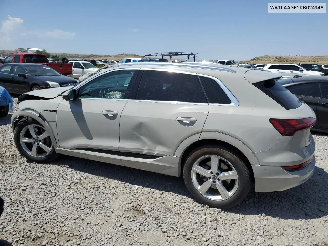 2019 Audi E-Tron Premium Plus VIN: WA1LAAGE2KB024948 Lot: 60459195