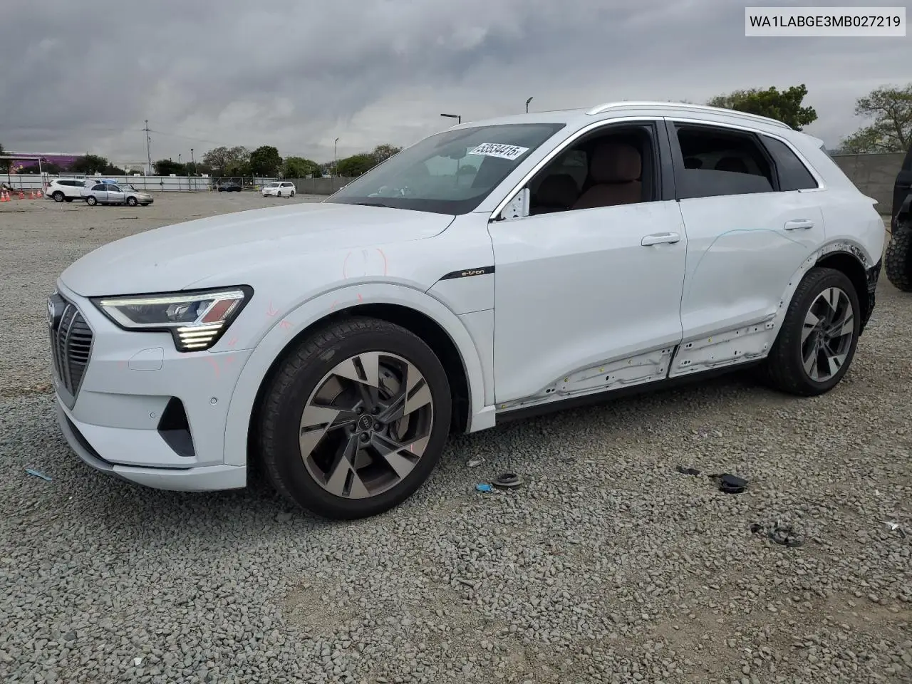 2021 Audi E-Tron Premium Plus VIN: WA1LABGE3MB027219 Lot: 53534415