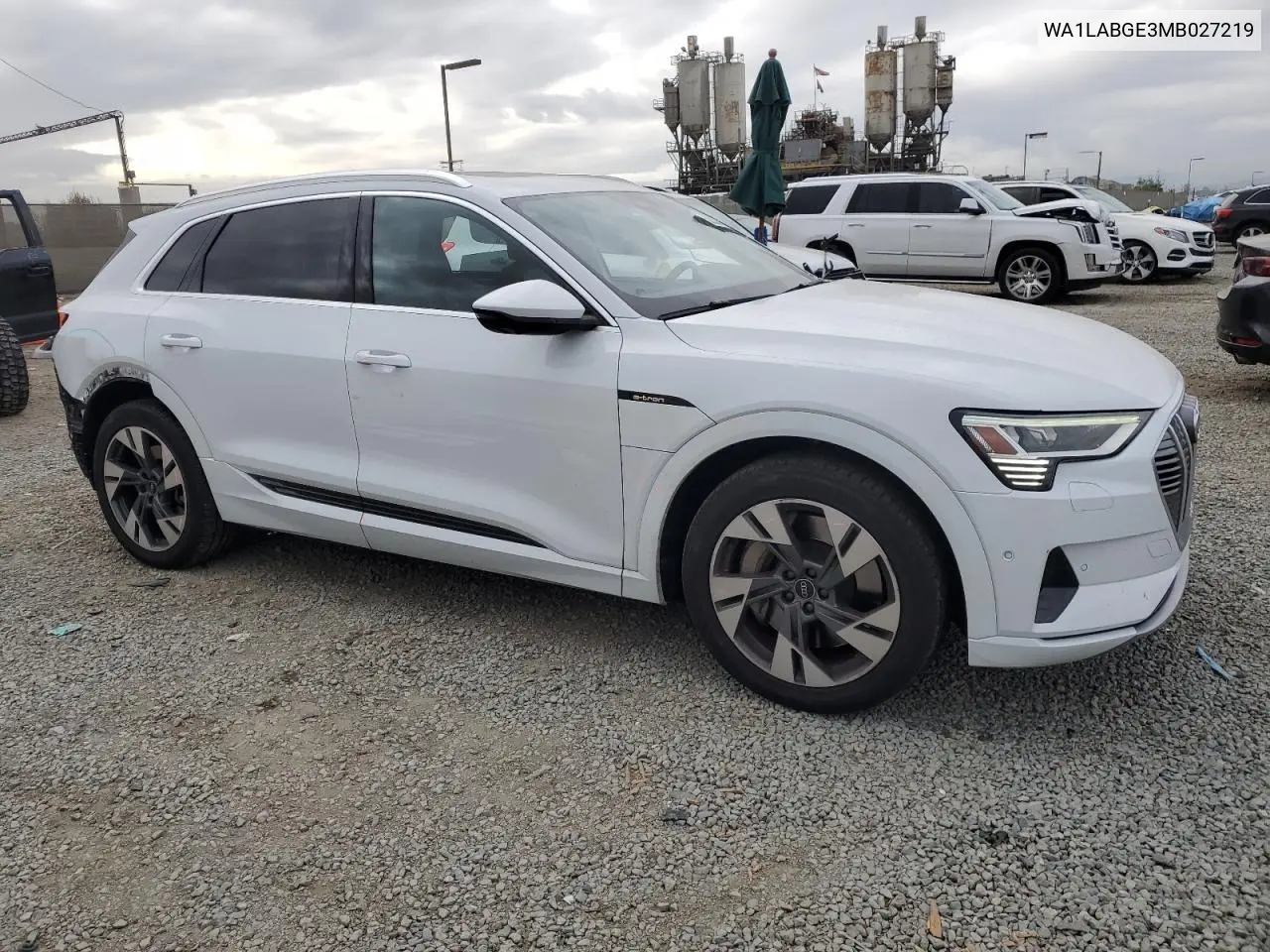2021 Audi E-Tron Premium Plus VIN: WA1LABGE3MB027219 Lot: 53534415