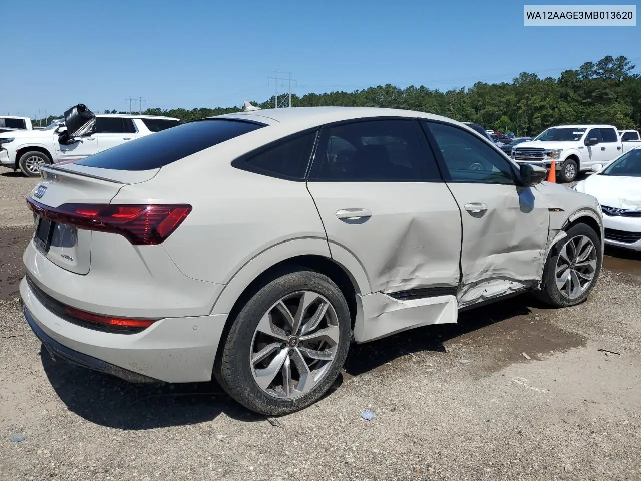 2021 Audi E-Tron Sportback Premium Plus VIN: WA12AAGE3MB013620 Lot: 53856925