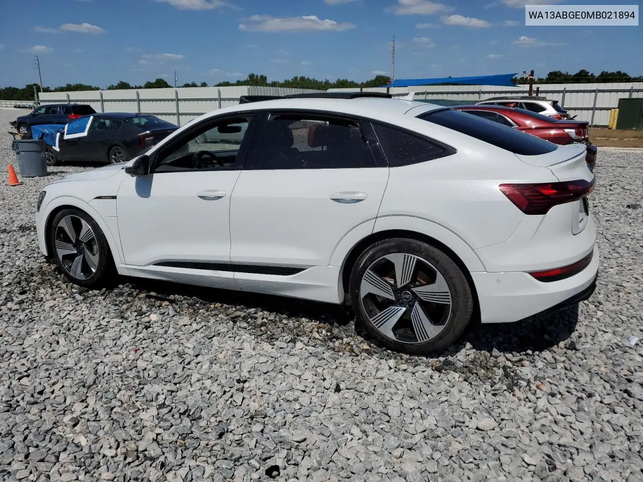 2021 Audi E-Tron Sportback Prestige VIN: WA13ABGE0MB021894 Lot: 54396515