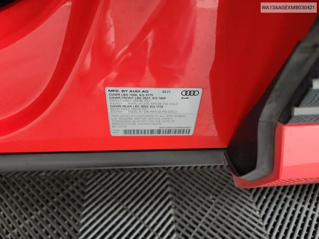 2021 Audi E-Tron Sportback Prestige VIN: WA13AAGEXMB030421 Lot: 58747825
