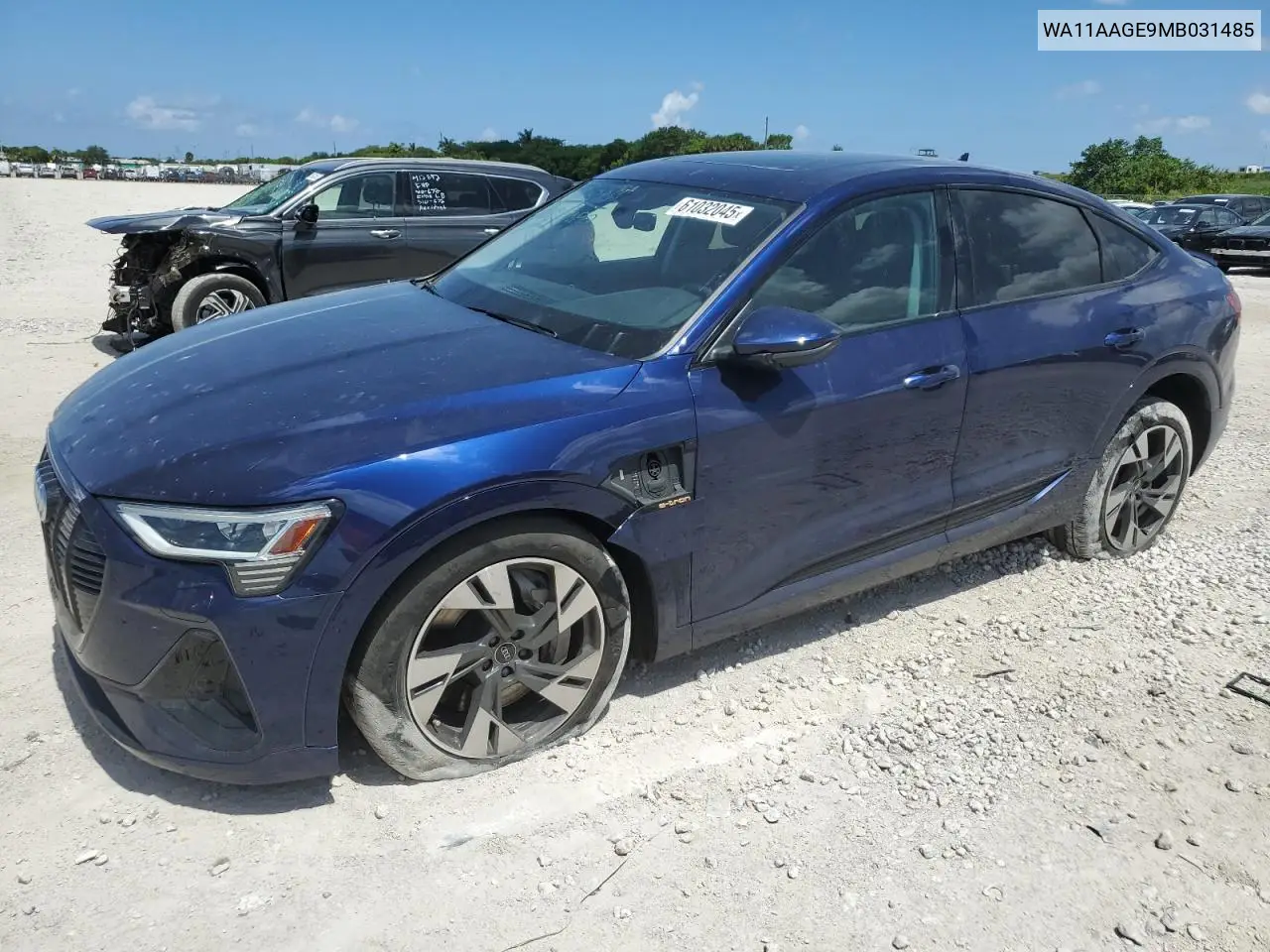 2021 Audi E-Tron Sportback Premium VIN: WA11AAGE9MB031485 Lot: 61032045