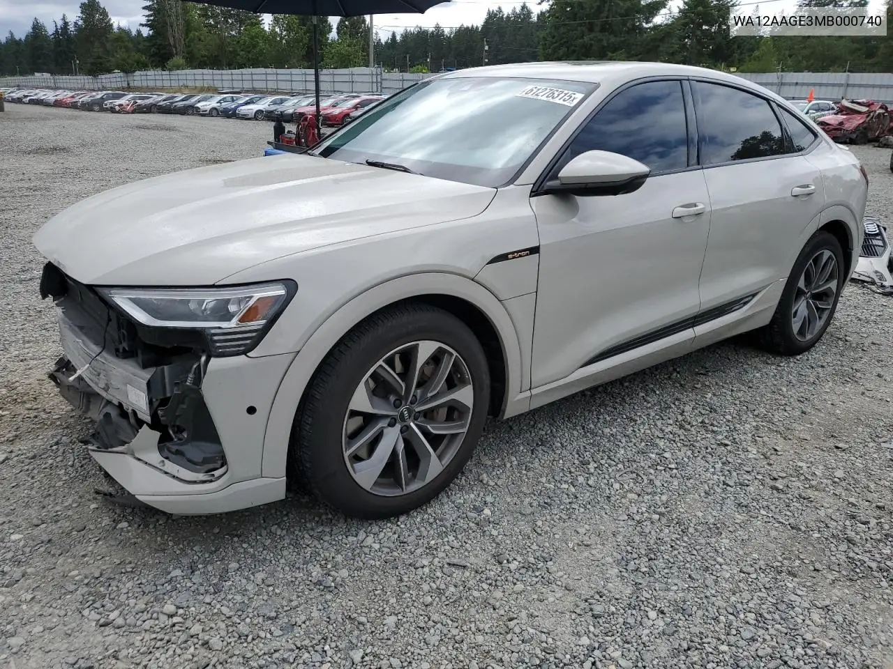 2021 Audi E-Tron Sportback Premium Plus VIN: WA12AAGE3MB000740 Lot: 61276315
