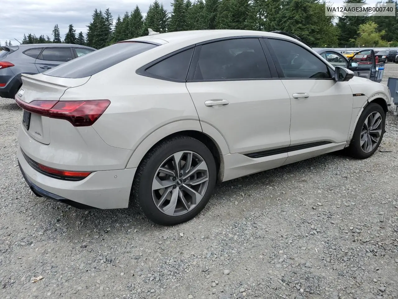 2021 Audi E-Tron Sportback Premium Plus VIN: WA12AAGE3MB000740 Lot: 61276315