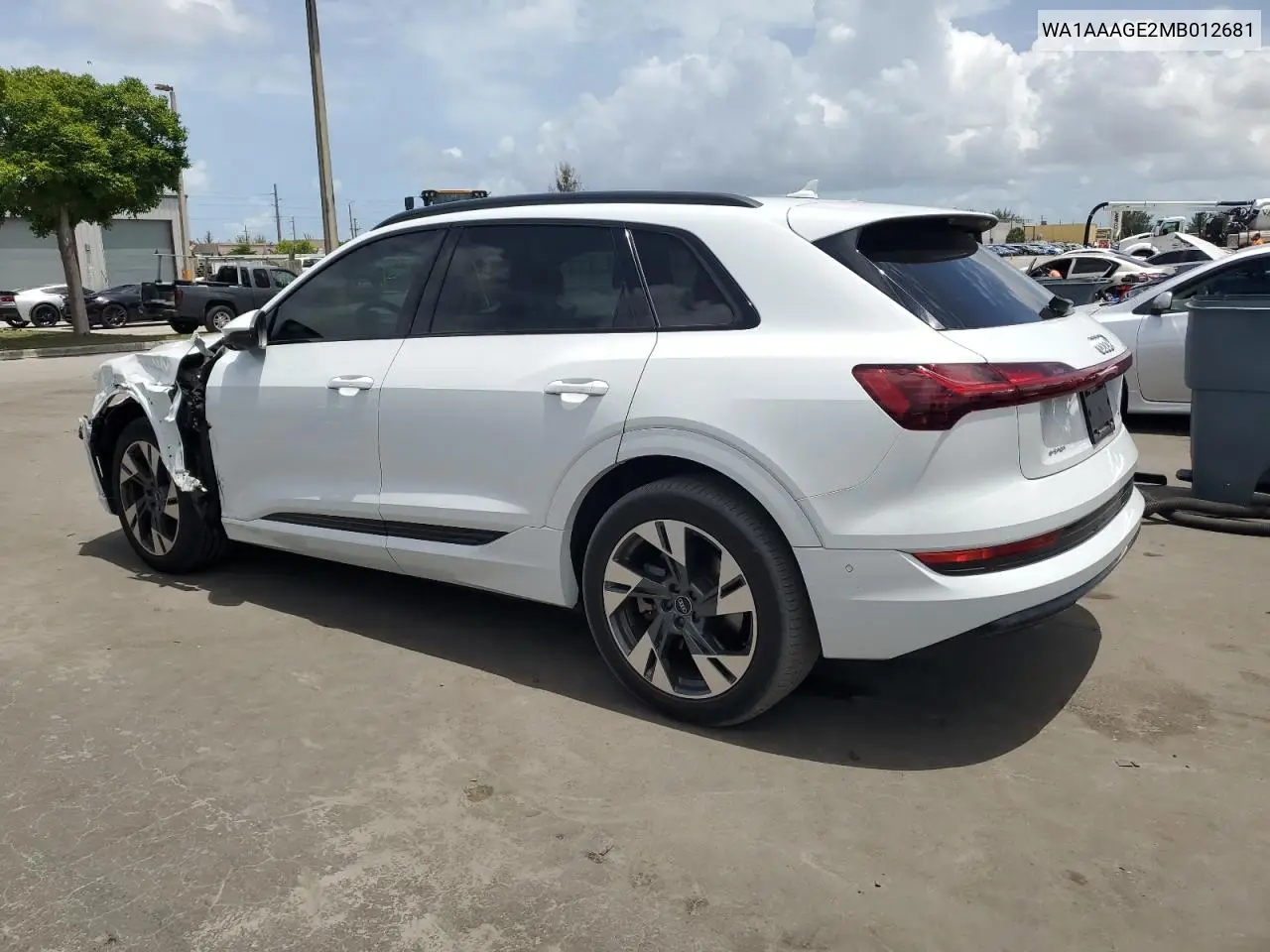 2021 Audi E-Tron Premium VIN: WA1AAAGE2MB012681 Lot: 62984765