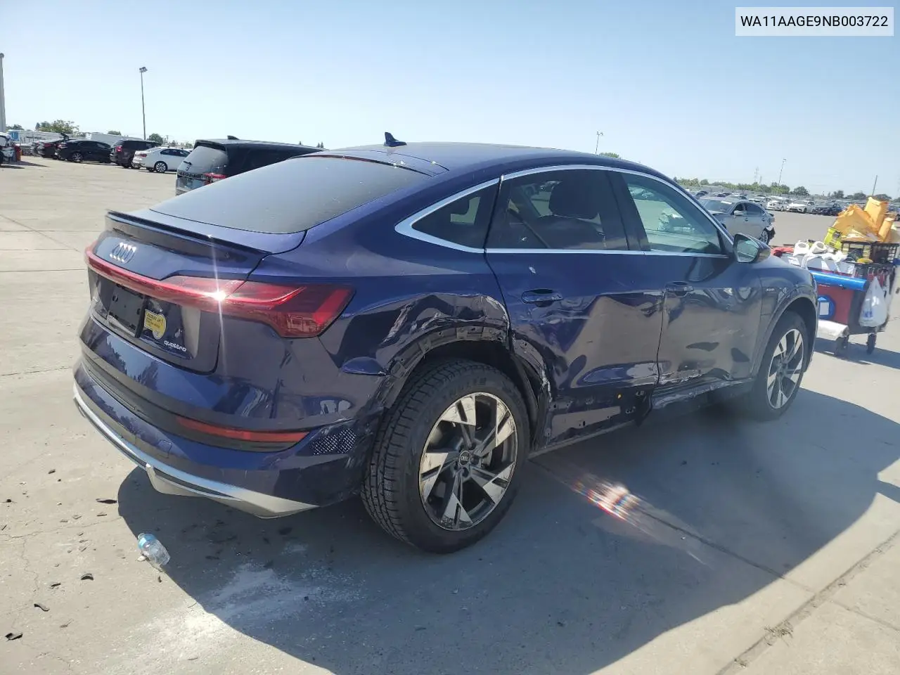2022 Audi E-Tron Sportback Premium VIN: WA11AAGE9NB003722 Lot: 58421225