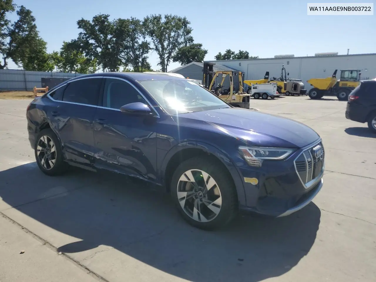 2022 Audi E-Tron Sportback Premium VIN: WA11AAGE9NB003722 Lot: 58421225