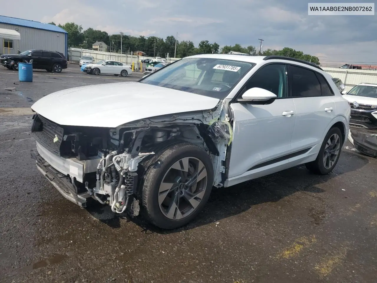 2022 Audi E-Tron Premium VIN: WA1AABGE2NB007262 Lot: 62931785