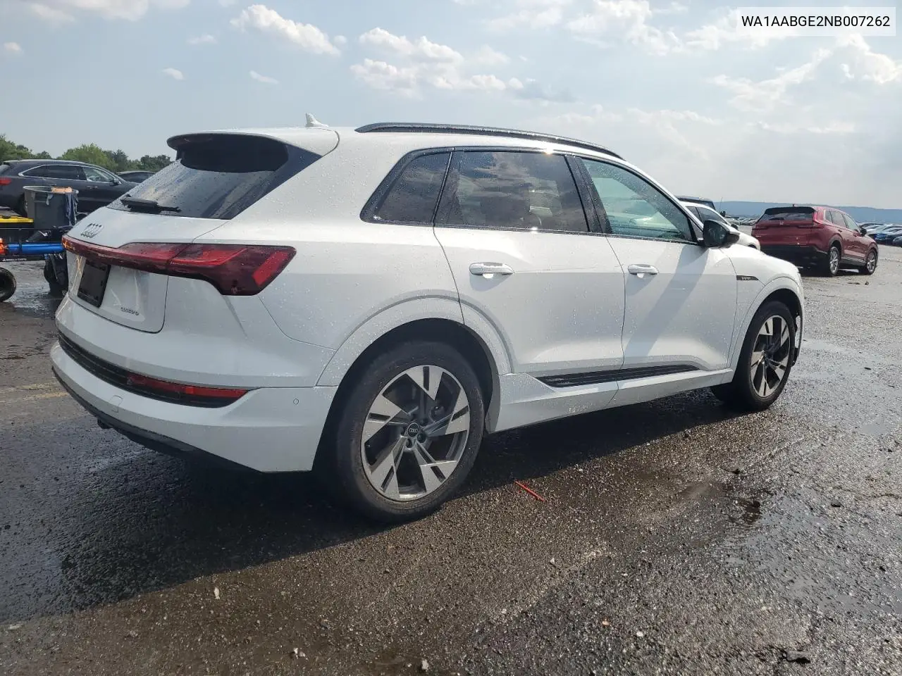 2022 Audi E-Tron Premium VIN: WA1AABGE2NB007262 Lot: 62931785