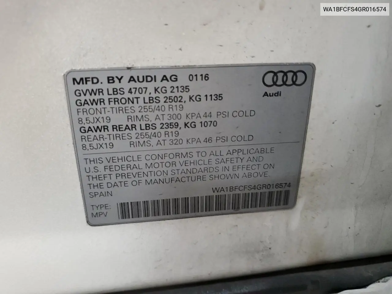 2016 Audi Q3 Premium Plus VIN: WA1BFCFS4GR016574 Lot: 56651835