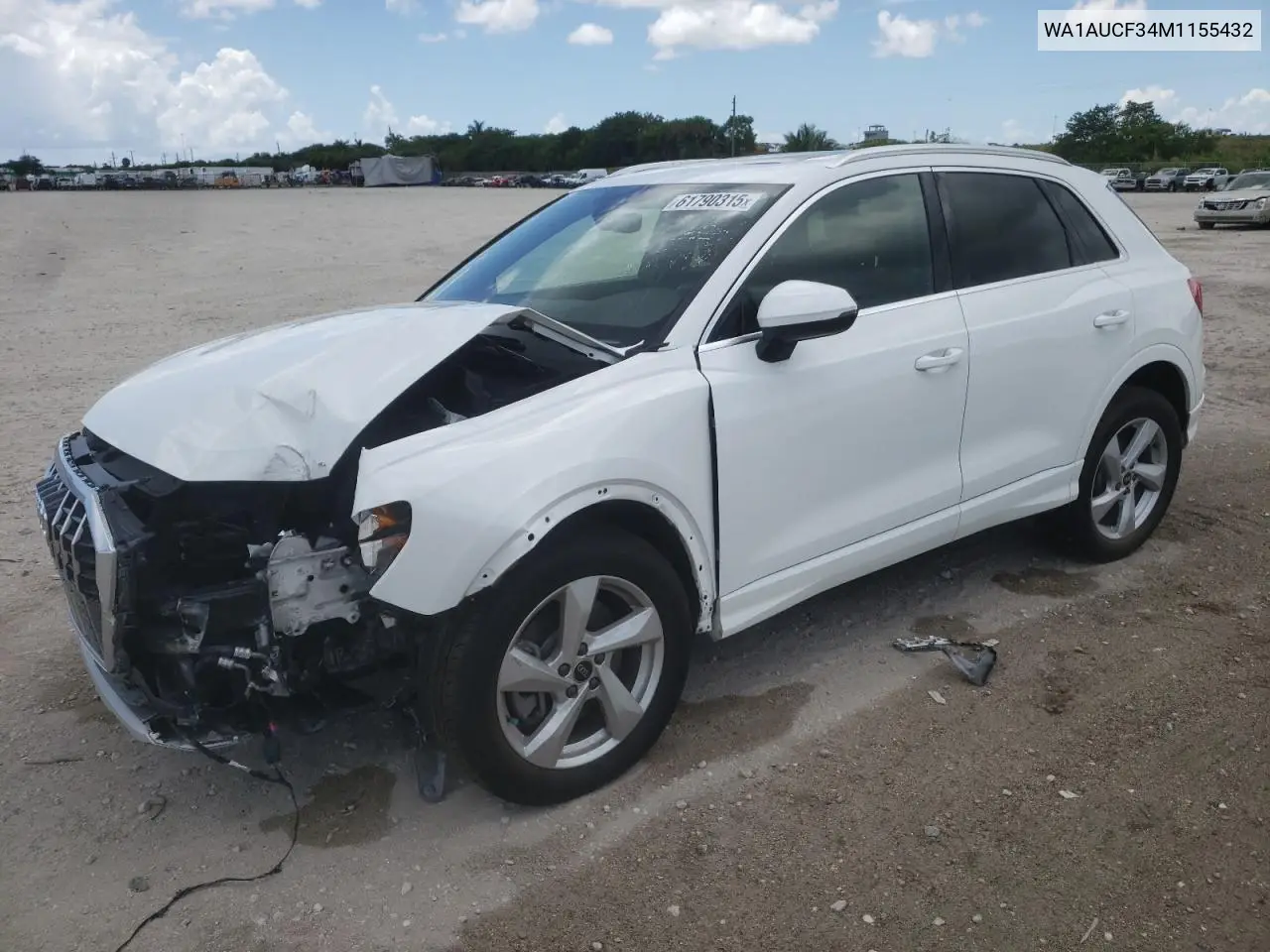 2021 Audi Q3 Premium 40 VIN: WA1AUCF34M1155432 Lot: 61790315