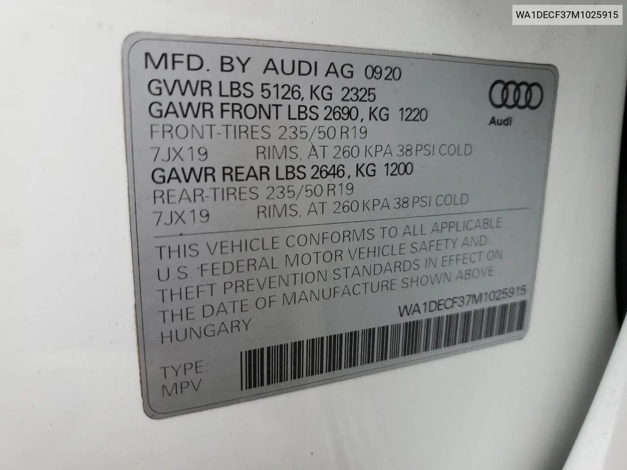 wa1decf37m1025915 WA1DECF37M1025915 2021 Audi Q3 Premium S Line 45