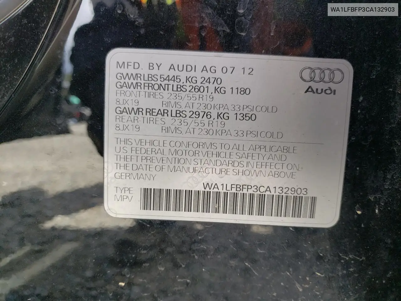 2012 Audi Q5 Premium Plus VIN: WA1LFBFP3CA132903 Lot: 53765045