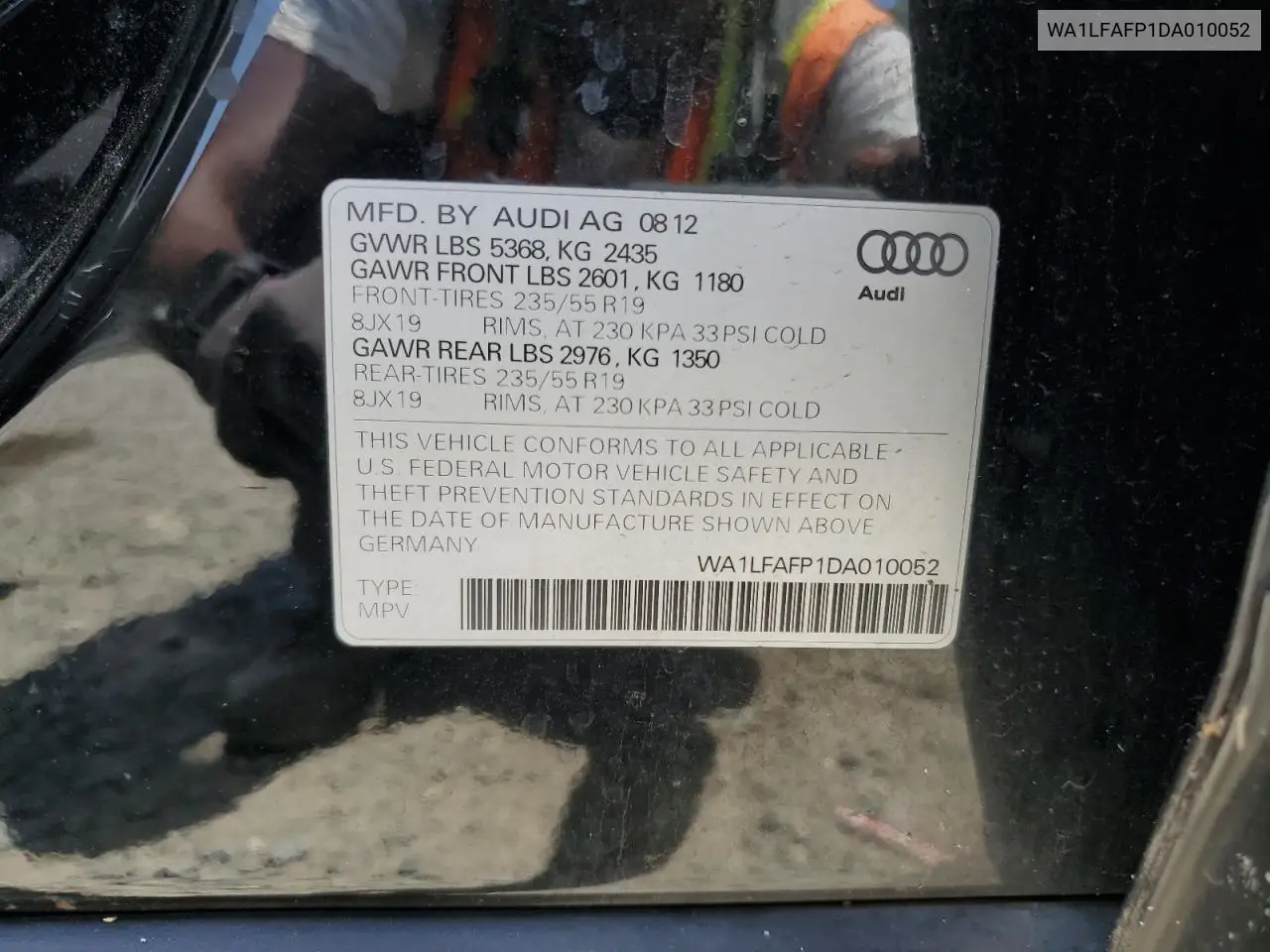 2013 Audi Q5 Premium Plus VIN: WA1LFAFP1DA010052 Lot: 56841185