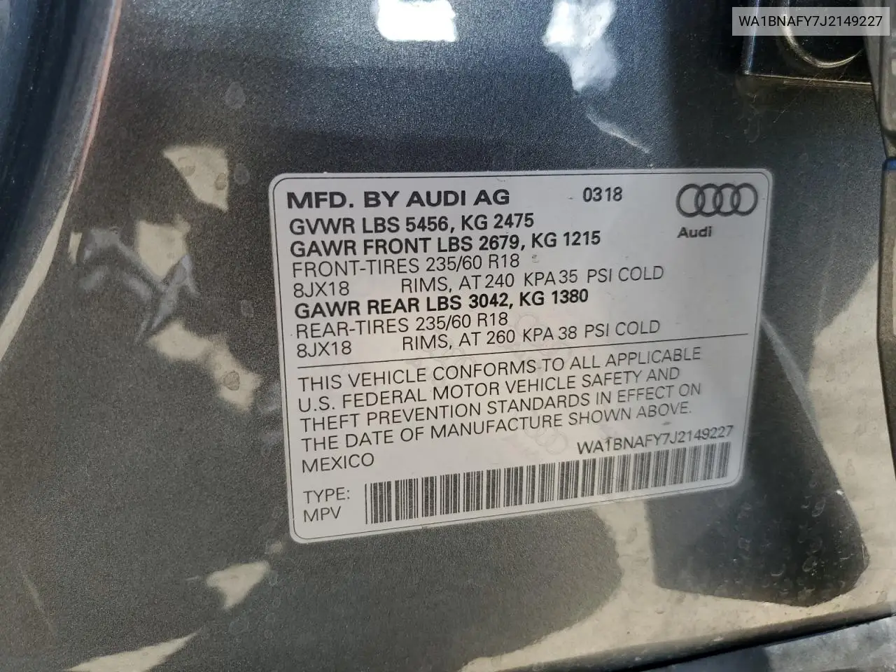 2018 Audi Q5 Premium Plus VIN: WA1BNAFY7J2149227 Lot: 62786885