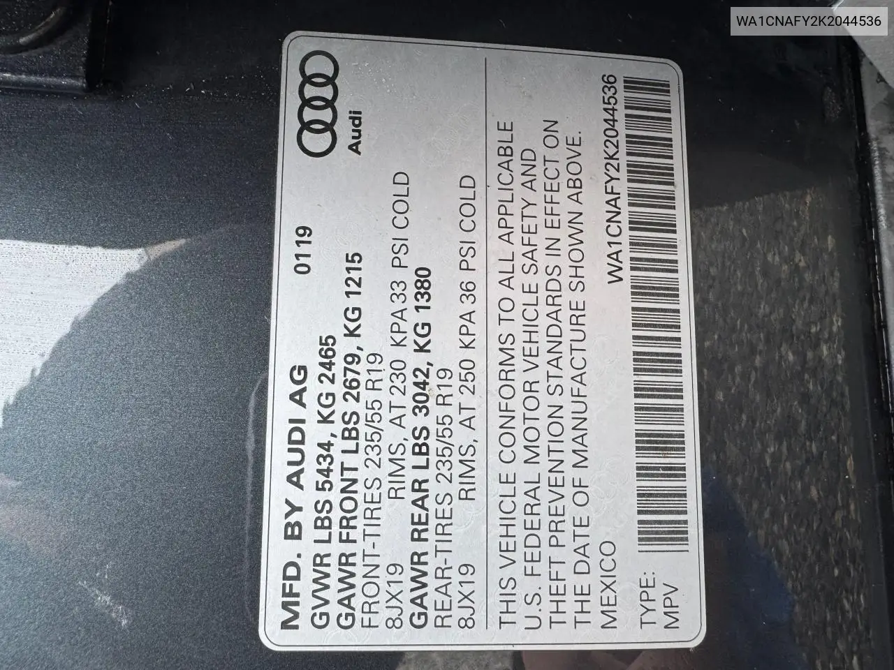 2019 Audi Q5 Prestige VIN: WA1CNAFY2K2044536 Lot: 63141945