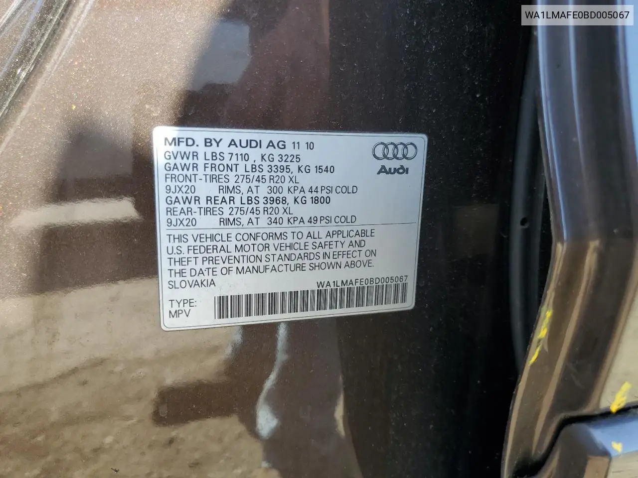 2011 Audi Q7 Premium Plus VIN: WA1LMAFE0BD005067 Lot: 62080395
