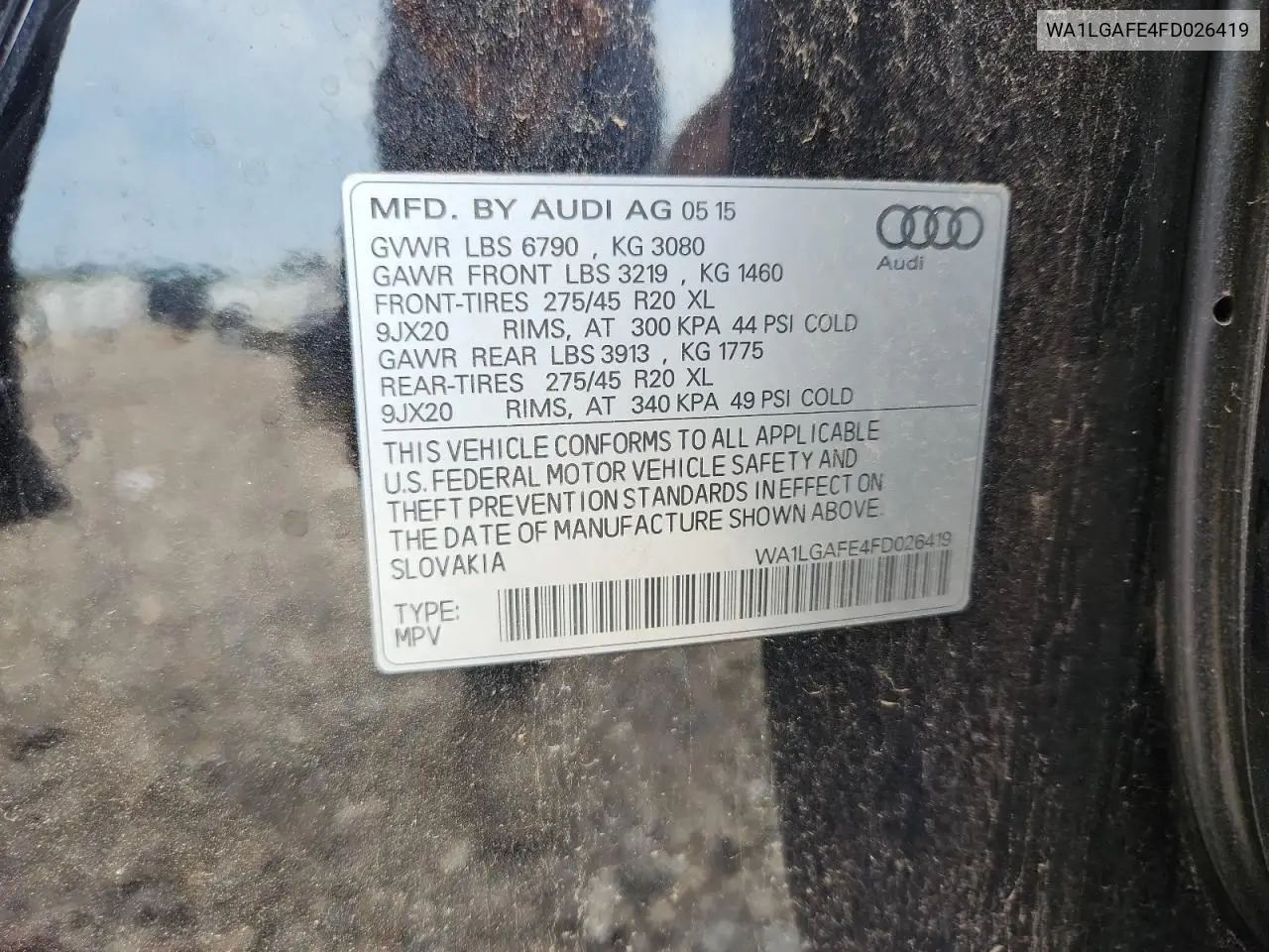 2015 Audi Q7 Premium Plus VIN: WA1LGAFE4FD026419 Lot: 62764485