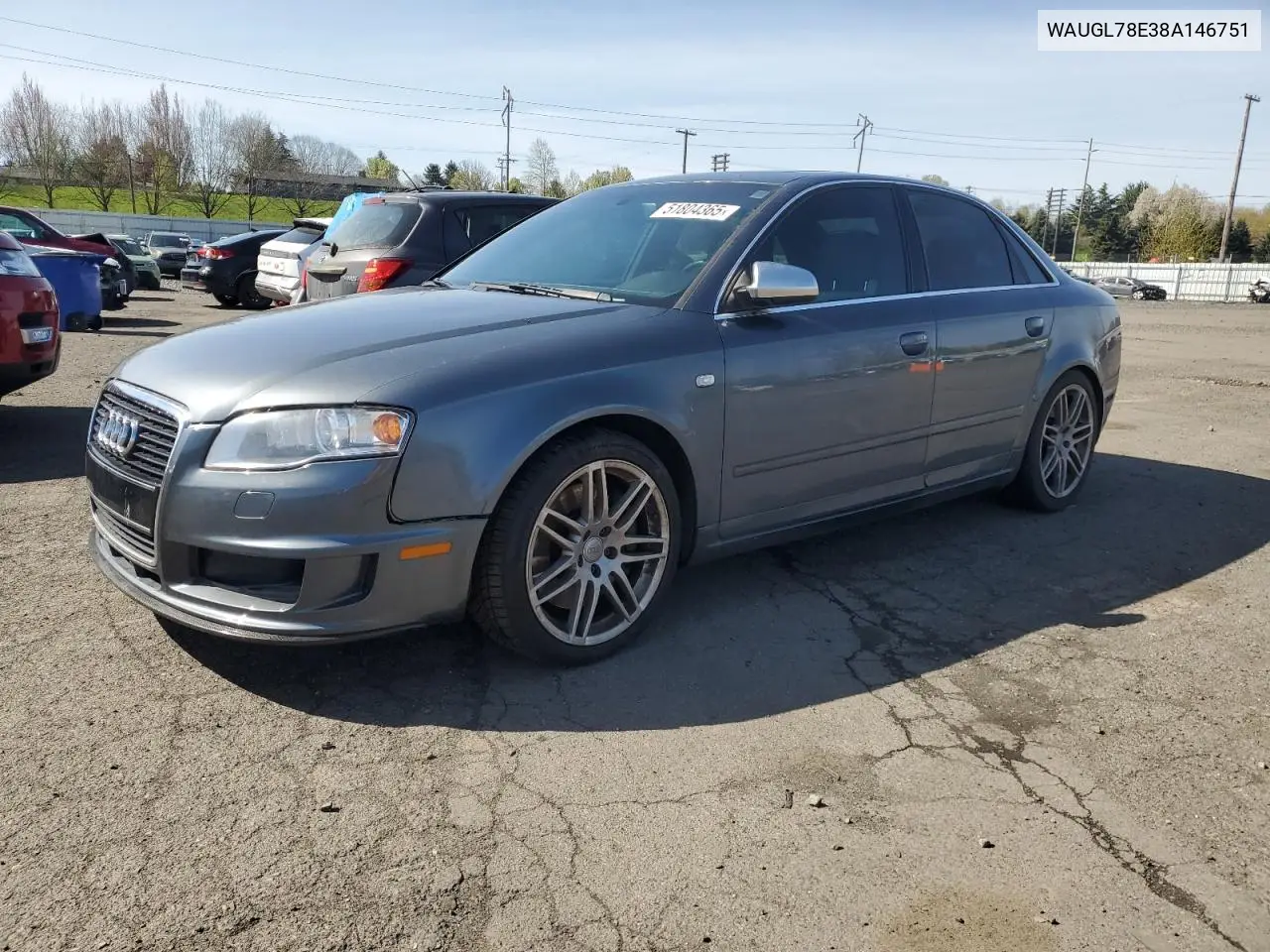 2008 Audi S4 Quattro VIN: WAUGL78E38A146751 Lot: 51804365