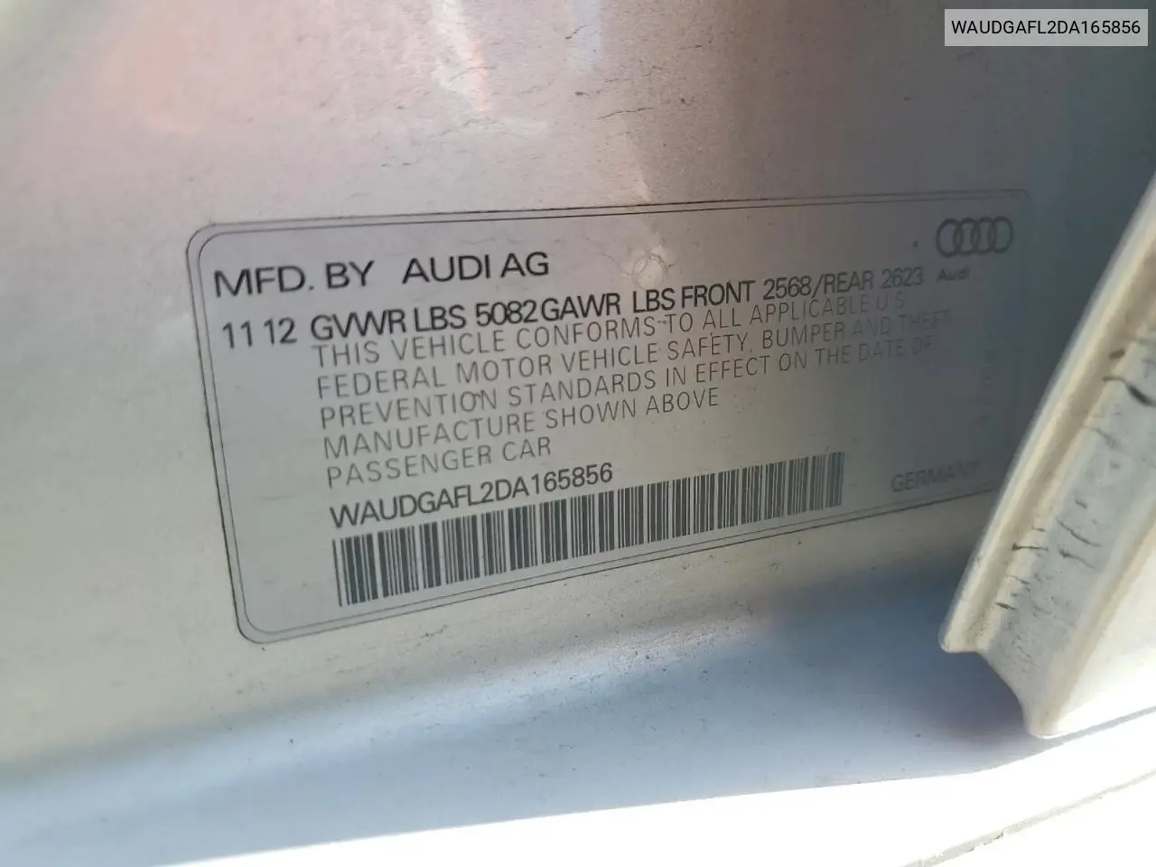 2013 Audi S4 Premium Plus VIN: WAUDGAFL2DA165856 Lot: 52457305