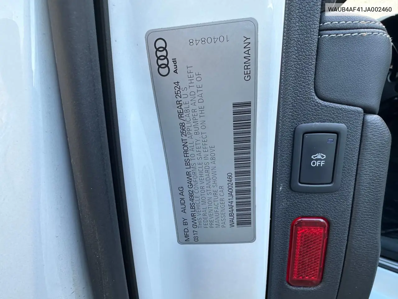 2018 Audi S4 Premium Plus VIN: WAUB4AF41JA002460 Lot: 55532785