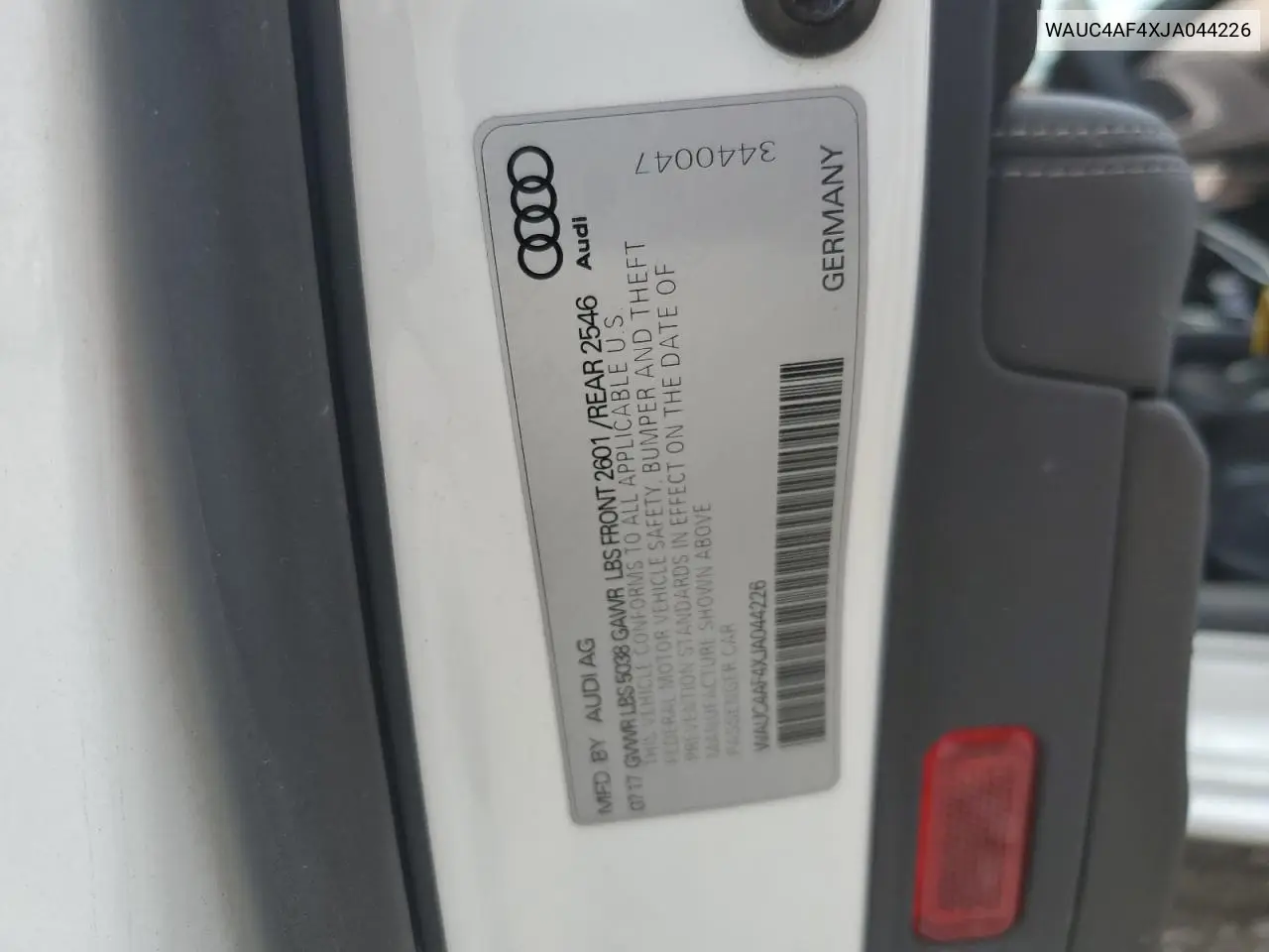 2018 Audi S4 Prestige VIN: WAUC4AF4XJA044226 Lot: 59721785