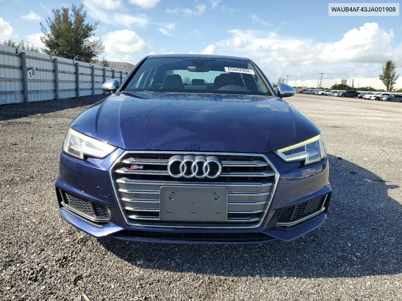 2018 Audi S4 Premium Plus VIN: WAUB4AF43JA001908 Lot: 65942994
