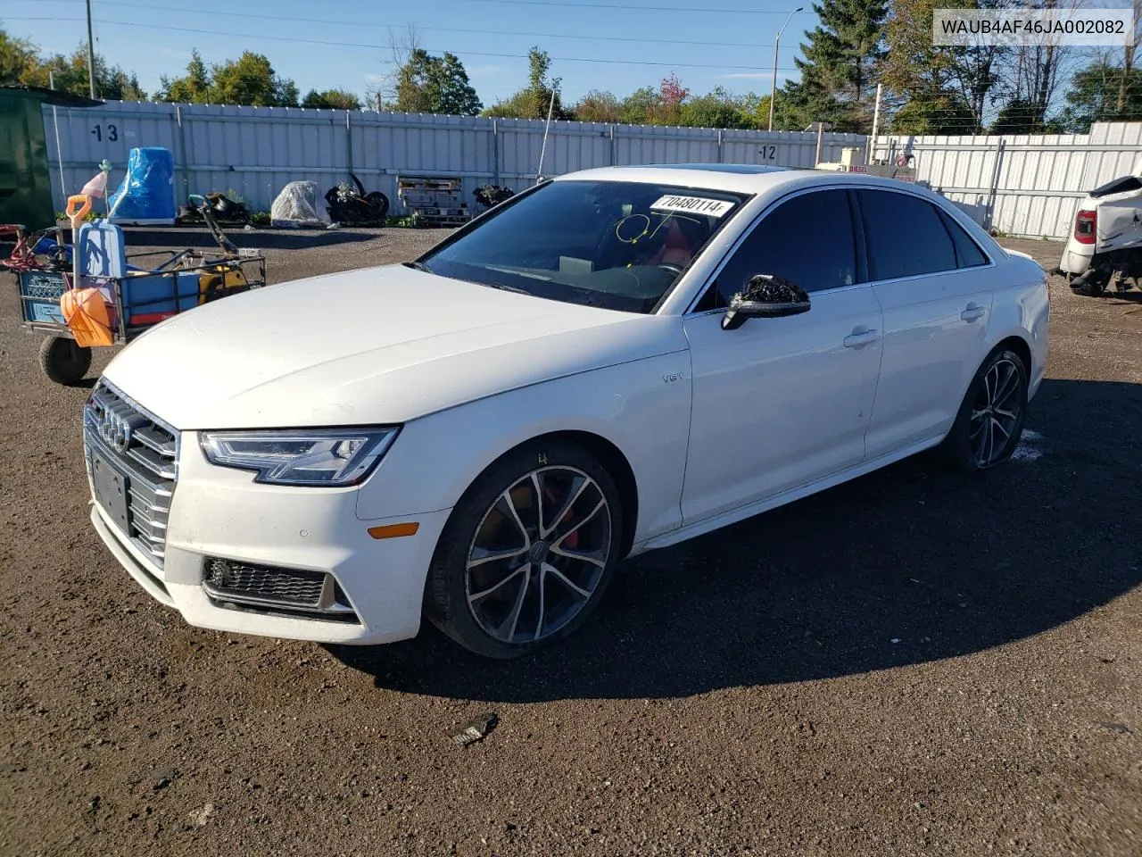 2018 Audi S4 Premium Plus VIN: WAUB4AF46JA002082 Lot: 70480114