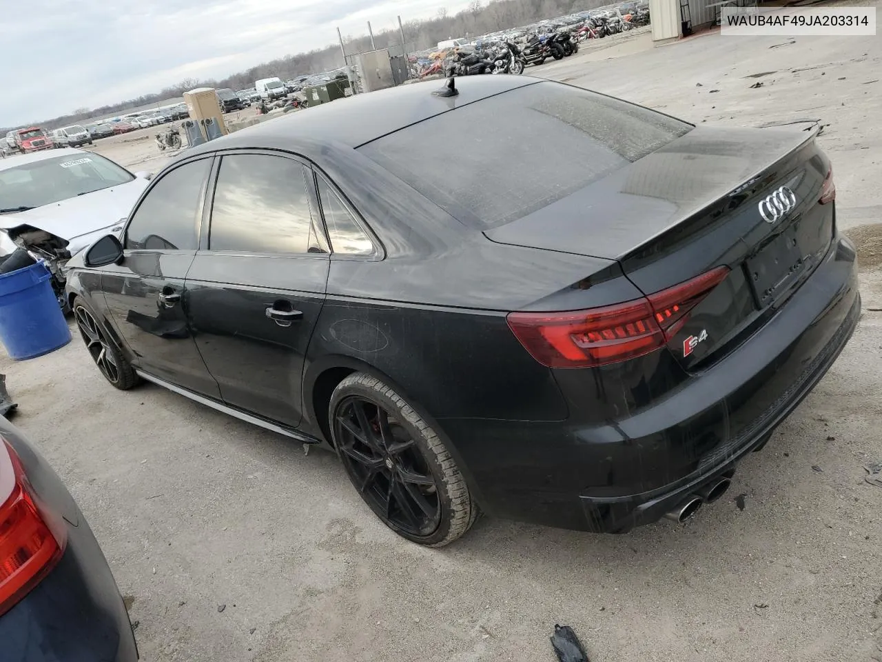 2018 Audi S4 Premium Plus VIN: WAUB4AF49JA203314 Lot: 83093654